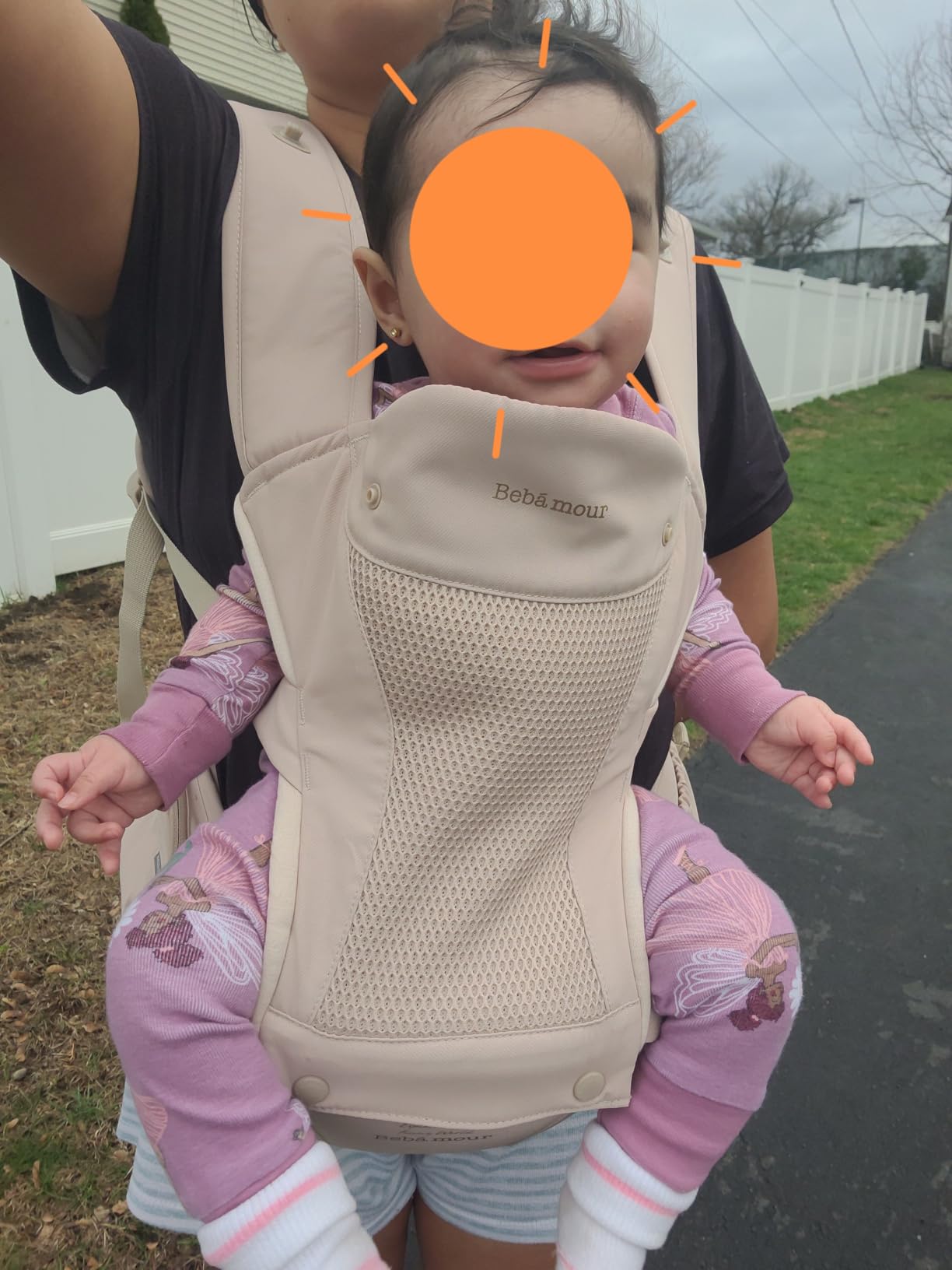 Bebamour Baby Carrier with Hip Seat,All-Position Breathable Mesh Hip Seat & Carrier 0-36Months with Head Hood, 3 PCS Teething Pads, Waist Extender,Storage Bag & Pacifier Case(Khaki) customer photo 2