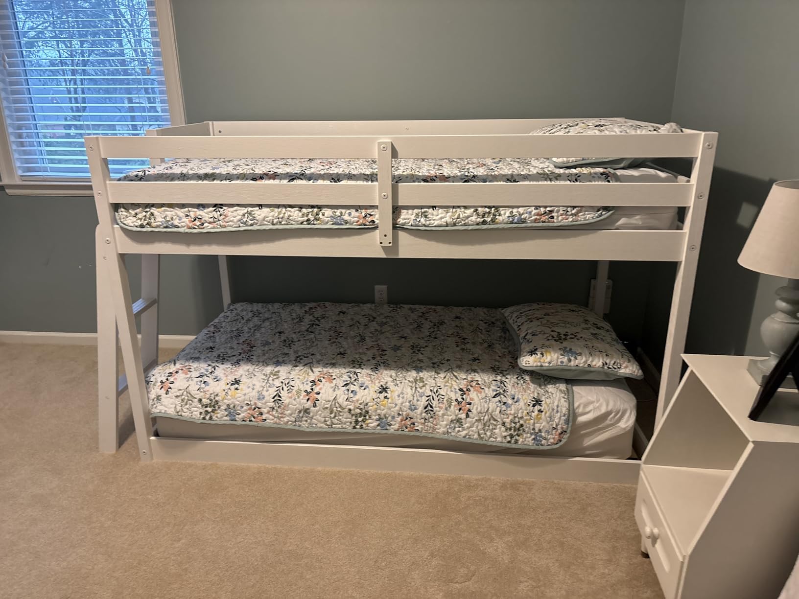 Grain & Grove Bear Twin Over Twin Bunk Bed, Low Bunk Bed Frame for Kids, Bunk with Ladder, Guardrail and Slats, Oak Embossed Natural customer photo 1