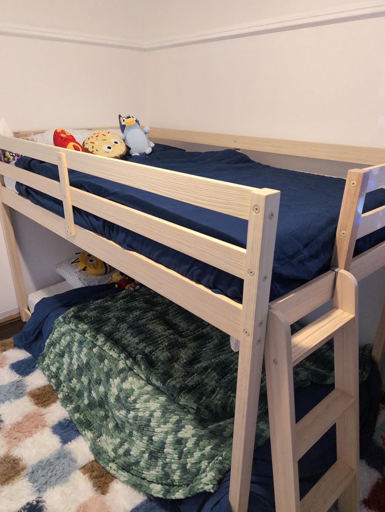 Grain & Grove Bear Twin Over Twin Bunk Bed, Low Bunk Bed Frame for Kids, Bunk with Ladder, Guardrail and Slats, Oak Embossed Natural customer photo 2
