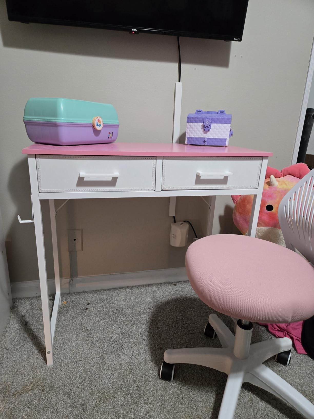 Pamray 32 Inch Small Computer Desk with 2 Drawers for Bedroom Study Writing Home Office Table for Small Spaces Pink customer photo 1