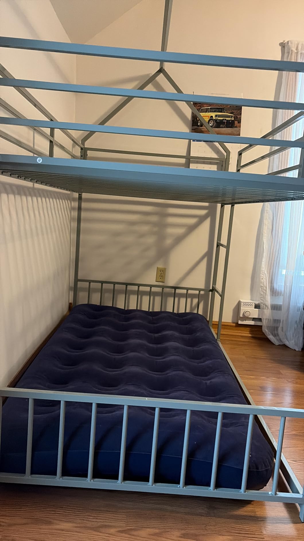 LIKIMIO Bunk Bed Twin Over Twin, House Bunk Bed Frame with Ladder and Guardrail, House Shaped with Metal Slats for Dormitory and Bedroom, Space Saving, No Box Spring Needed, White customer photo 2