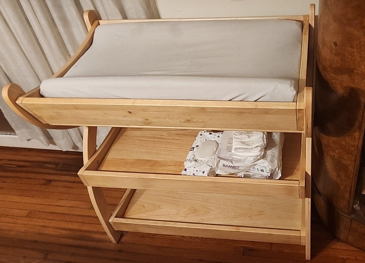 Comfy Cubs Baby Changing Table - Sturdy Wood Construction, Timeless Look Baby Change Table with Two Open Shelves for Infant Daycare Essentials Storage - Natural Wood customer photo 2