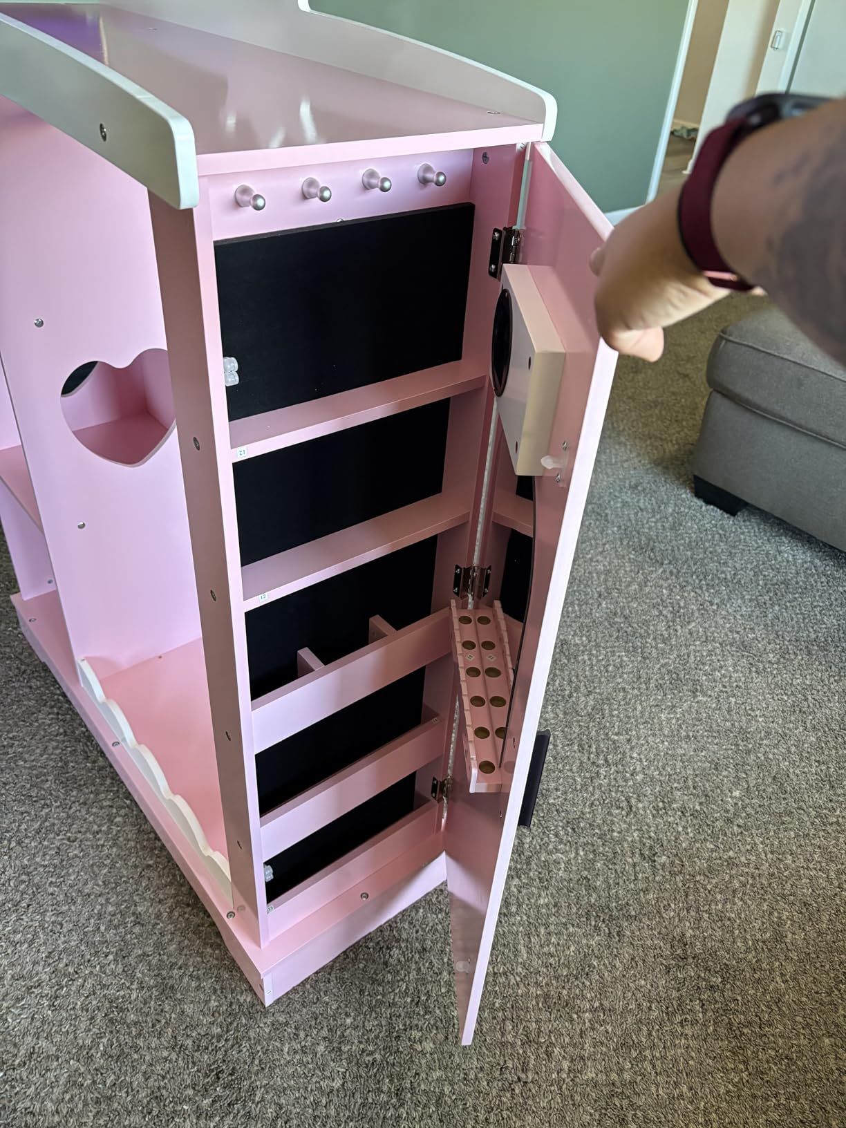 Xilingol Kids Armoire with Jewelry Cabinet, Dress up Storage with Mirror and Shelves, Princess Dress Closet and Costumes Wardrobe Closet, Costume Organizer for Bedroom, Kids Room, Girls (White) customer photo 2