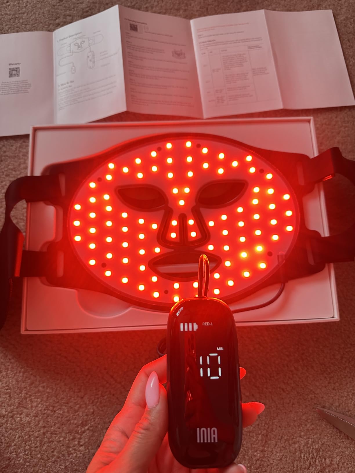 INIA Red Light Therapy Mask for Face - 4 Light Modes with 850nm NIR, Red & Blue LED Light Therapy, 2600mAh Rechargeable LED Face Mask for Radiant Glow at Home, Black customer photo 2