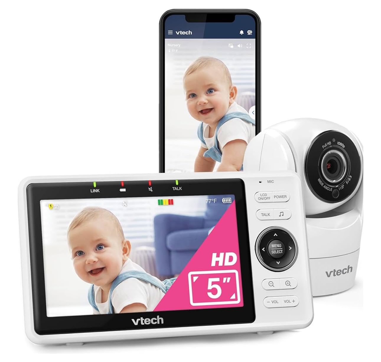 VTech 2-Cameras Smart WiFi Baby Monitor with 1080p FHD Camera and 5