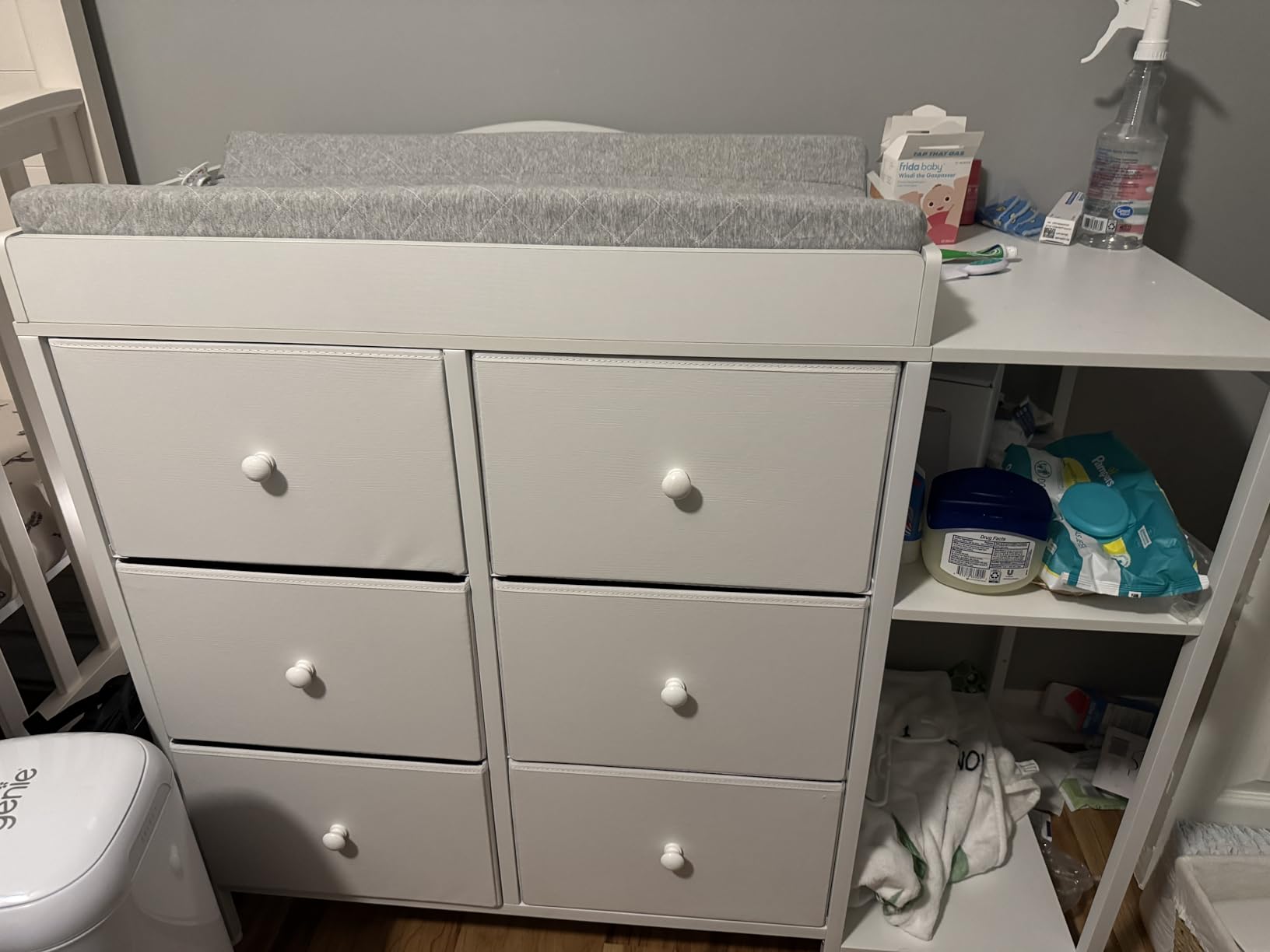 BOLUO Baby Dresser with Changing Table Top, White Changing Table Dresser with 6 Fabric Drawers Diaper Changing Station with Storage Shelf for Nursery Modern customer photo 1