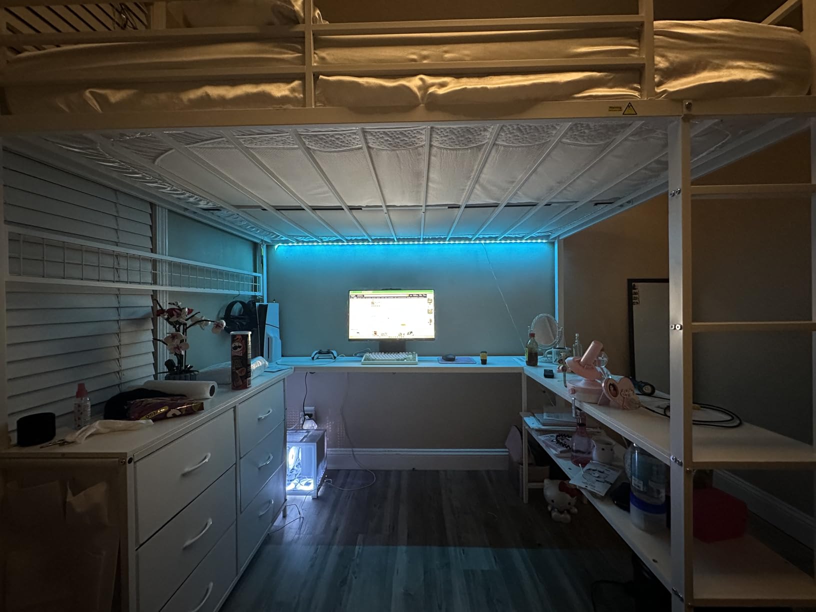 ADORNEVE Loft Bed Full Size with U-Shaped Desk, 6 Storage Drawers, Power Outlet, LED Metal Loft Bed with 2 Storage Shelves, Bed with Safety Guardrail & Ladders, Space-Saving, White customer photo 1