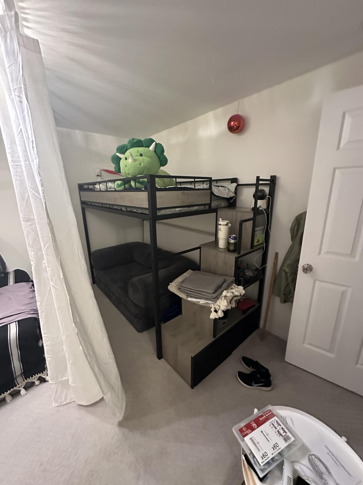 Loft Bed Twin Size with Stairs, 53.5