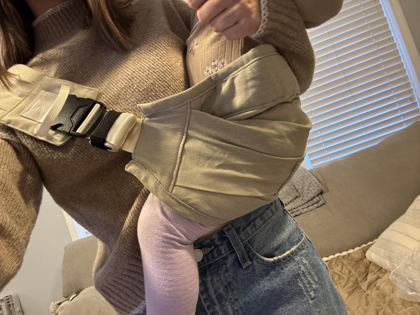 Toddler Carrier - Premium Cotton, Large Seat & Back Support, with Large Pocket, One Size Fits Most, Ideal for 6-48 Months (16-44 lbs), Beige, Regular Fits Up to 4XL customer photo 2