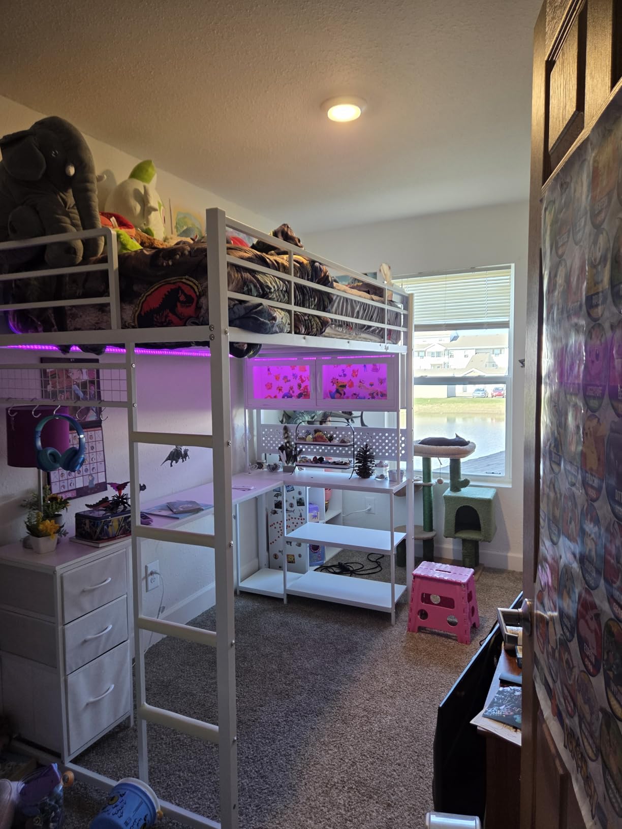 ADORNEVE Twin Size Loft Bed with L-Shaped Gaming Desk, Storage Drawers & Hutch, Expanded Safety Power Outlet, Metal Loft Bed Frame with RGB Lights, Space Saving for Teens, Black customer photo 1