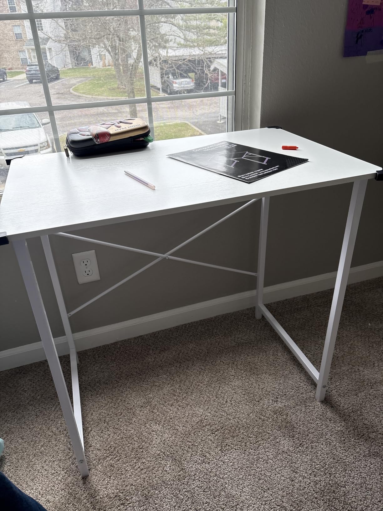 Sweetcrispy Computer Small Desk, 32 Inch Office Writing Work Study Student Home Bedroom Table with Metal Frame Wooden Tabletop No Wheels - White Wood customer photo 1