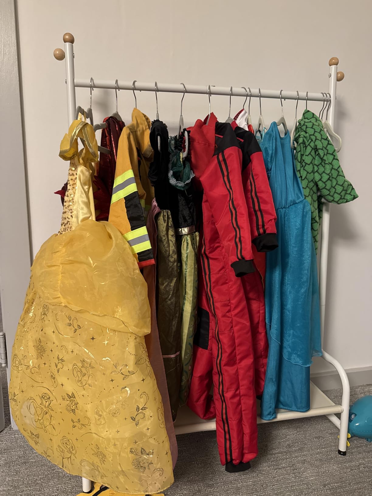 Clothes Rack - Sturdy Metal Kids Clothing Rack with Bottom Storage Shelf & Adjustable Feet, Dress Up Storage for Toddler's Bedrooms, Nurseries, Playrooms, 31