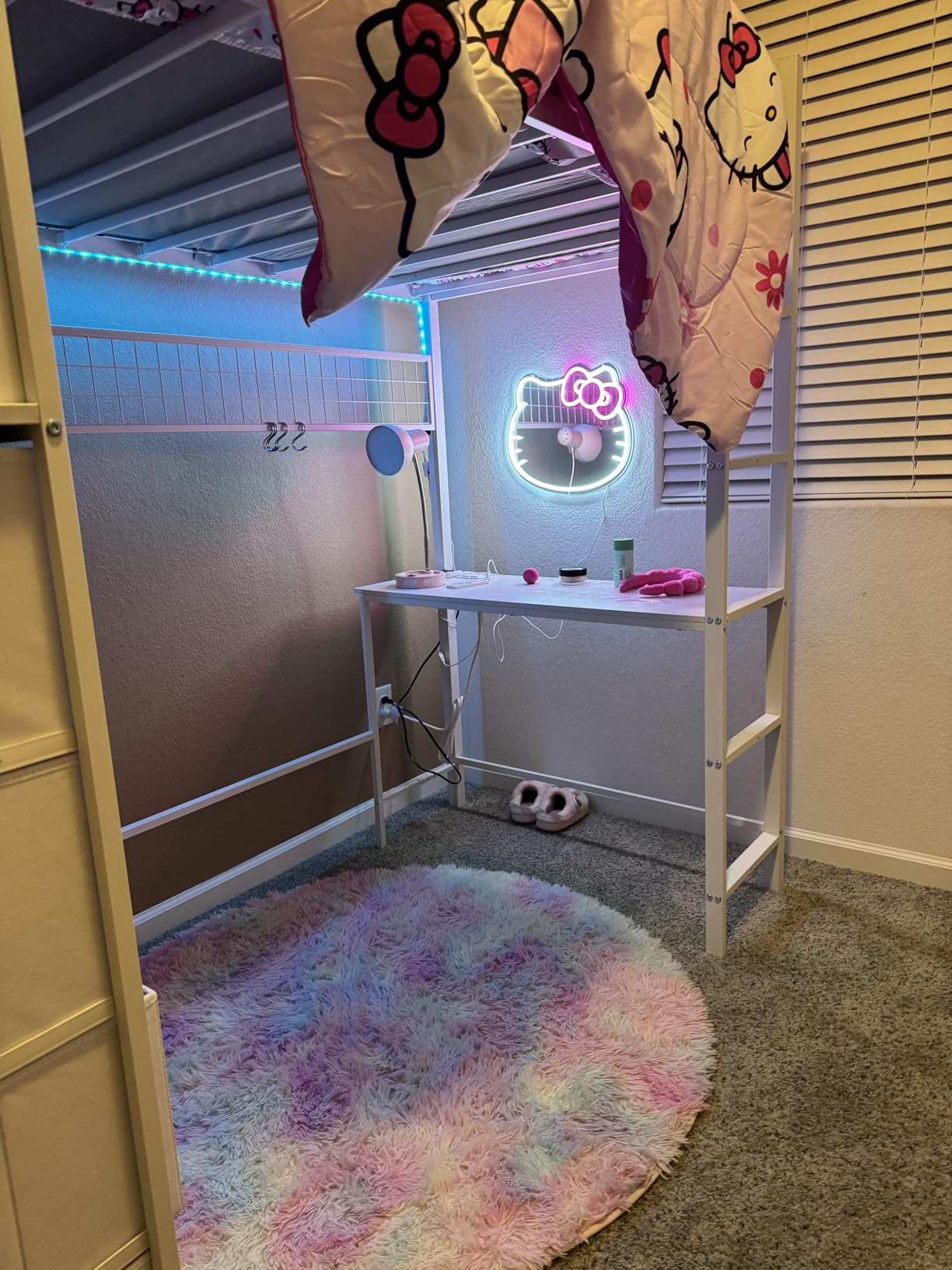 ADORNEVE Loft Bed Full Size with Desk and 8 Storage Drawers, LED Metal Loft Bed with Power Outlet, 2 Shelves & Clothing Rack, Bed with Safety Guardrail & Ladder, Space-Saving, White customer photo 2