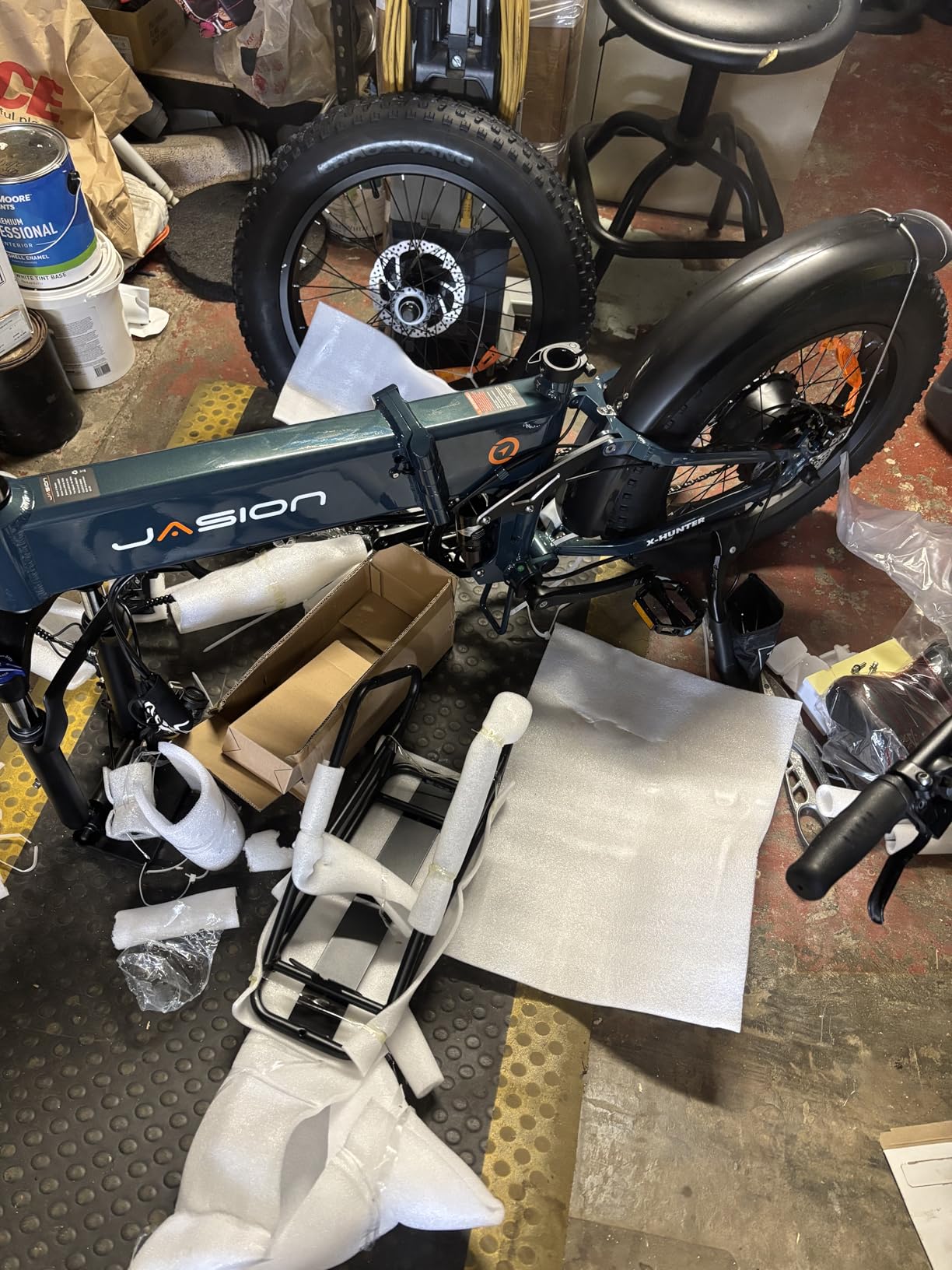 Jasion X Hunter Electric Bike for Adults,Foldable Ebike 1400W Peak,20*4''Fat Tire Folding E bike,70 Miles Range 30MPH Max Speed 48V 13AH Removable Battery,Front and Back Basket Gifts,UL2849 Certified customer photo 1