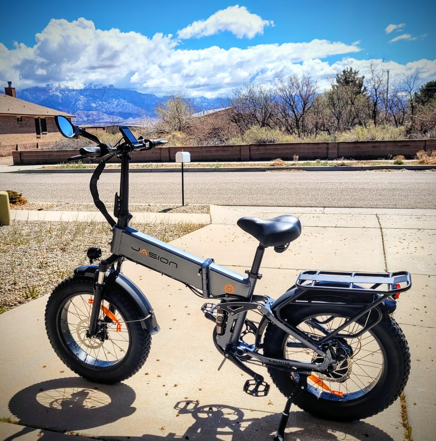 Jasion X Hunter Electric Bike for Adults,Foldable Ebike 1400W Peak,20*4''Fat Tire Folding E bike,70 Miles Range 30MPH Max Speed 48V 13AH Removable Battery,Front and Back Basket Gifts,UL2849 Certified customer photo 2