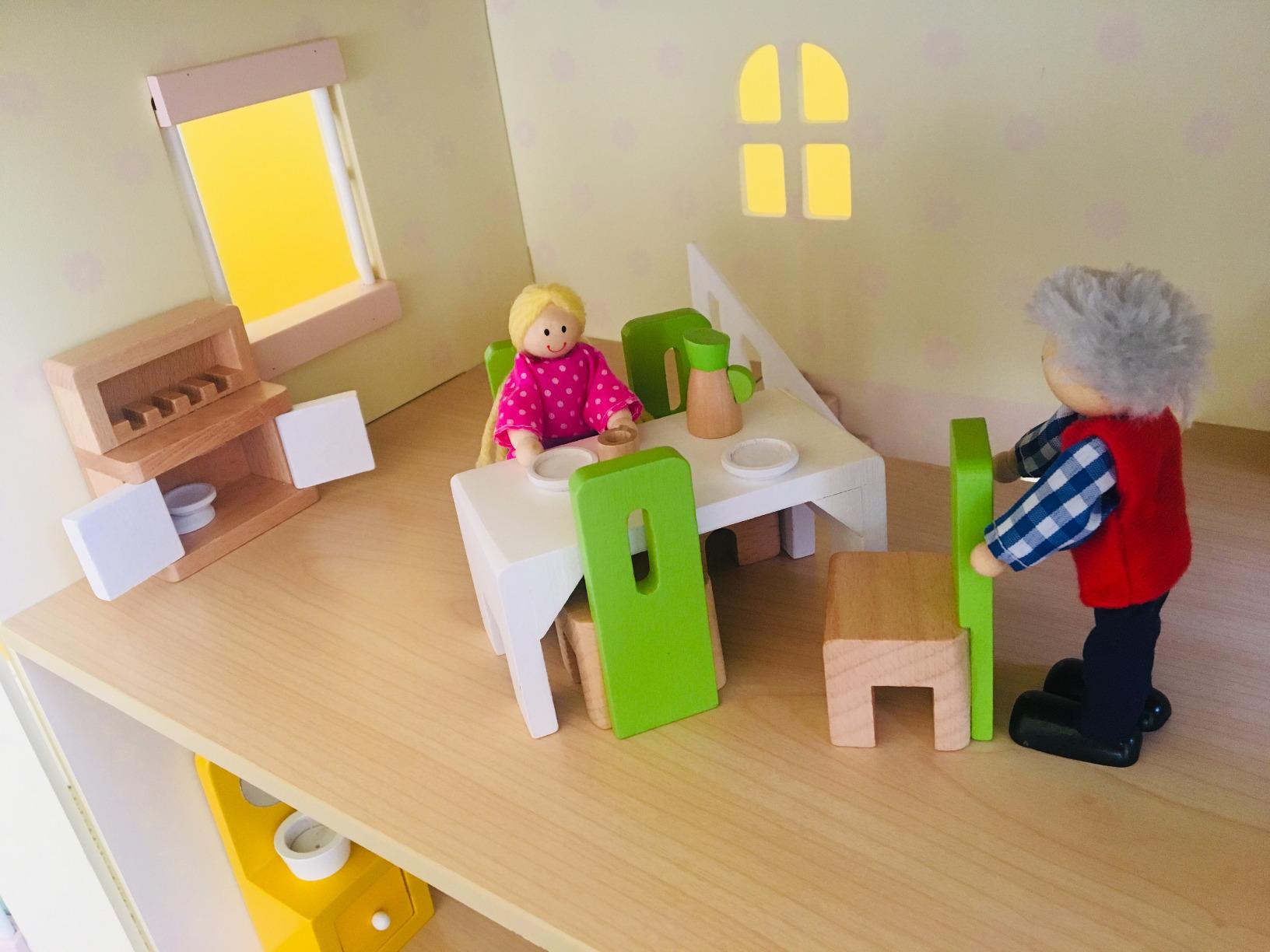 Hape Wooden Doll House Furniture Dining Room Set with Accessories | 1:12 Scales Miniature Dollhouse Furniture customer photo 1