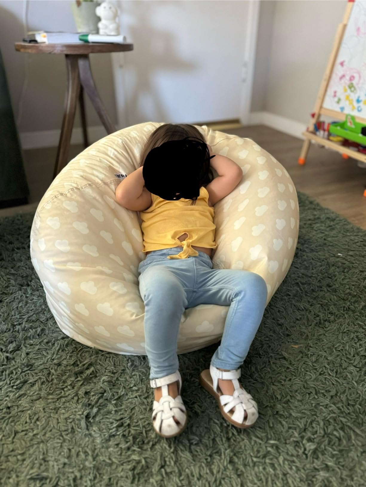 Big Joe Classic Bean Bag Chair for Kids Bedroom and Reading Nook, Easy-Clean Sapphire, Durable Nylon Polyester Blend, 2 feet Refillable customer photo 2