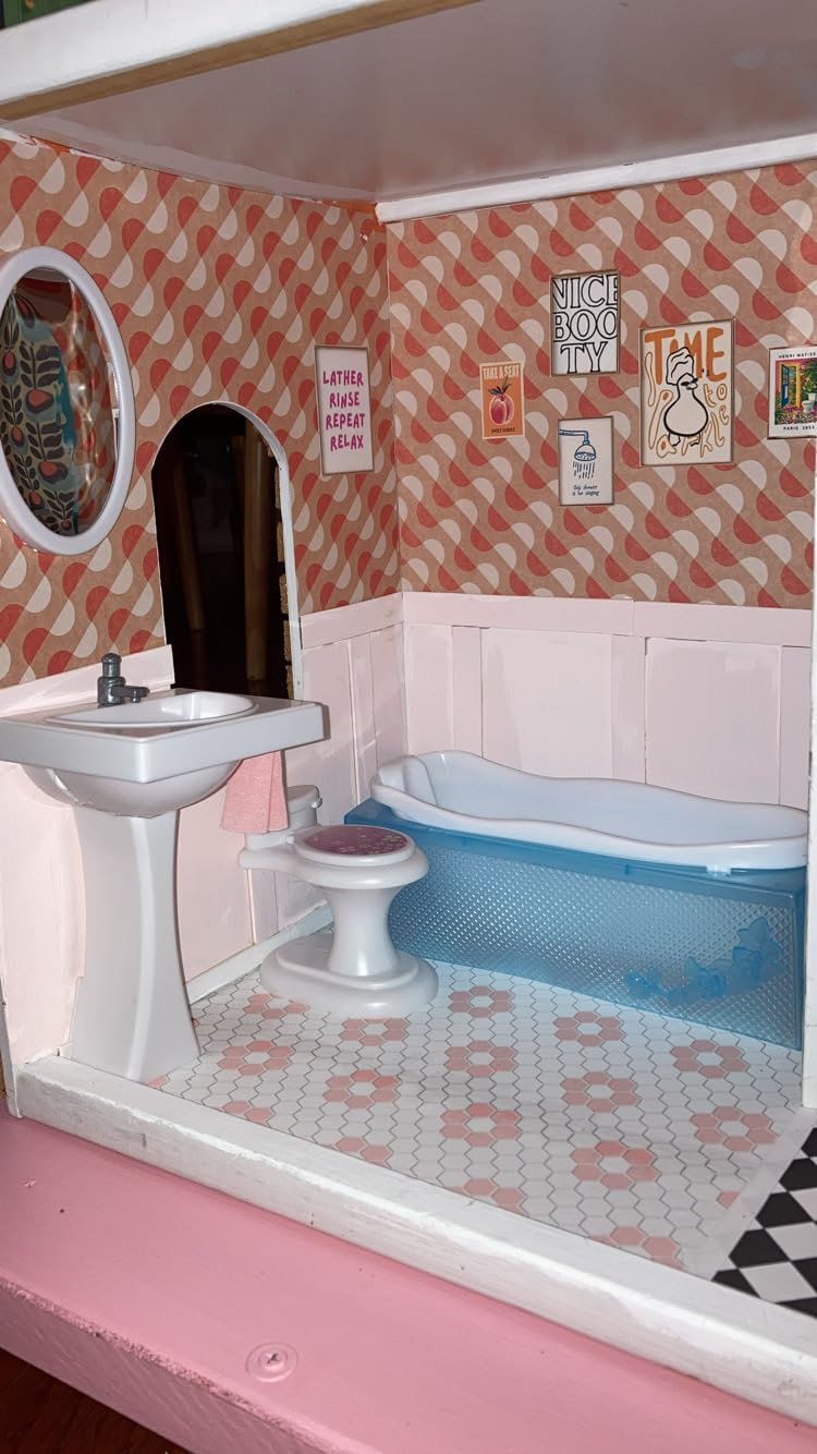 My Fancy Life - Dollhouse Bathroom Furniture Set, Turquoise and White, with Bathtub, Sink, Toilet and Accessories, Modern Style customer photo 2