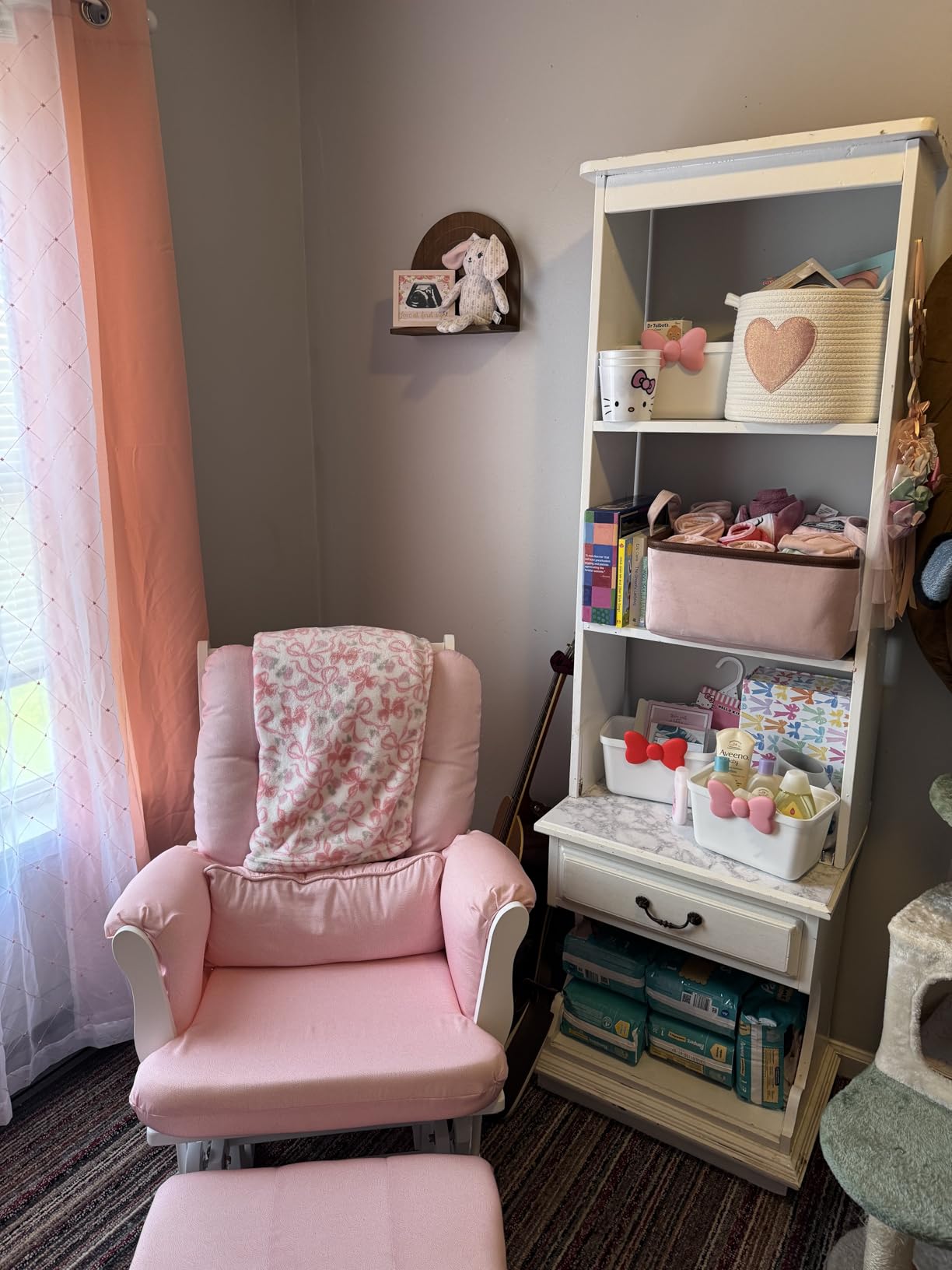 Storkcraft Tuscany Custom Glider and Ottoman with Free Lumbar Pillow (White/Taupe Swirl) - Cleanable Upholstered Comfort Rocking Nursery Chair with Ottoman customer photo 1