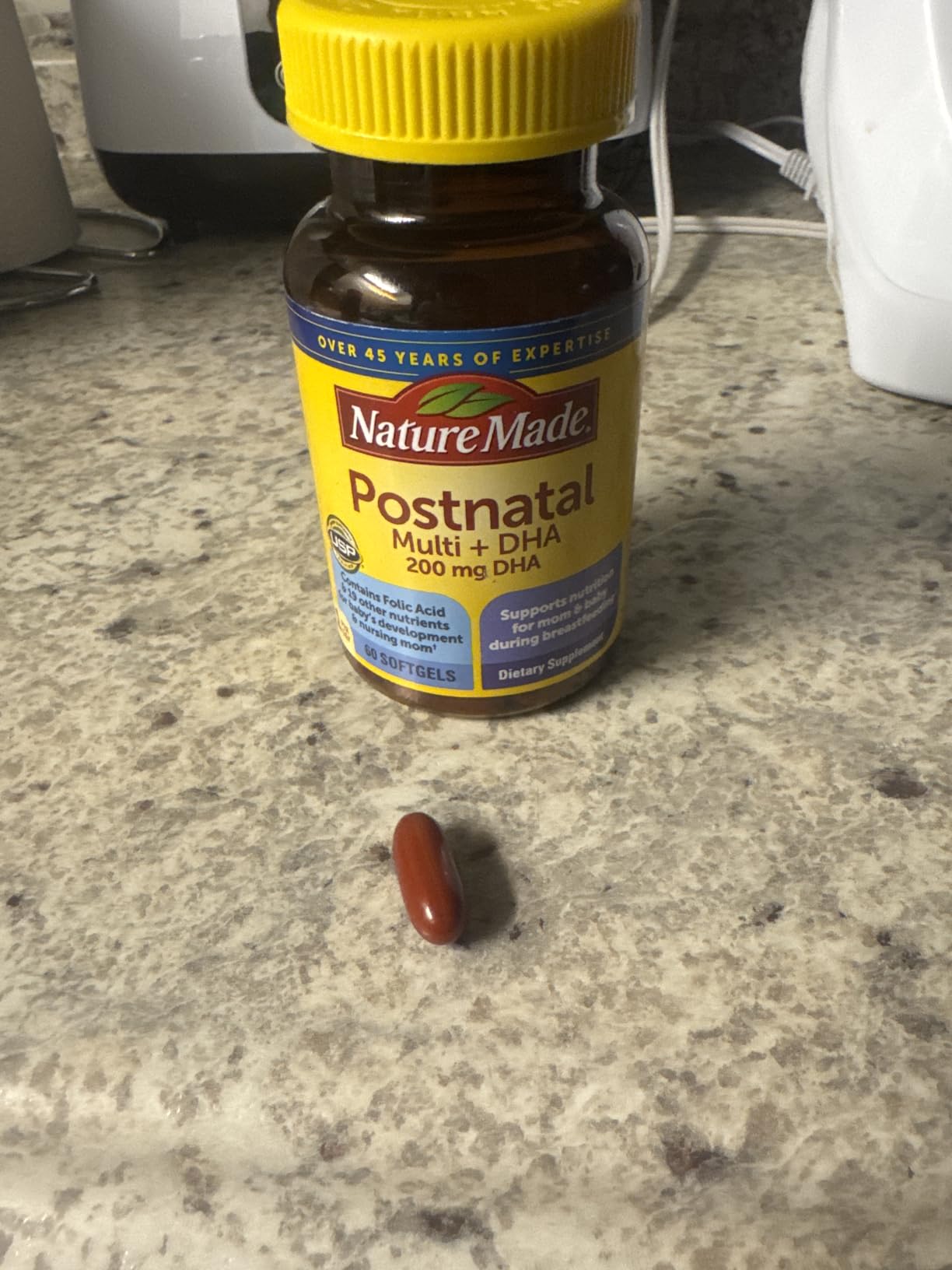 Nature Made Postnatal Multivitamin + DHA 200 mg, Postnatal Vitamins for Women, Includes Iron, Vitamin D3, Calcium, Iodine & More for Breastfeeding Moms, 60 Softgels customer photo 1