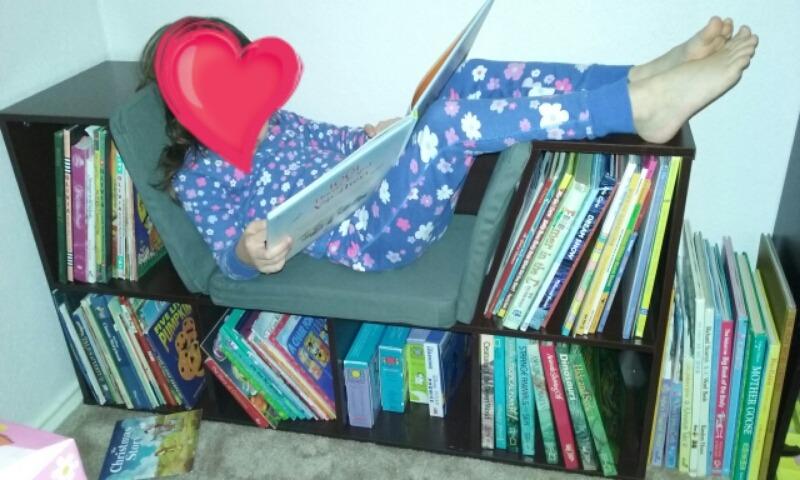 KidKraft Wooden Bookcase with Reading Nook, Storage and Gray Cushion, White customer photo 2