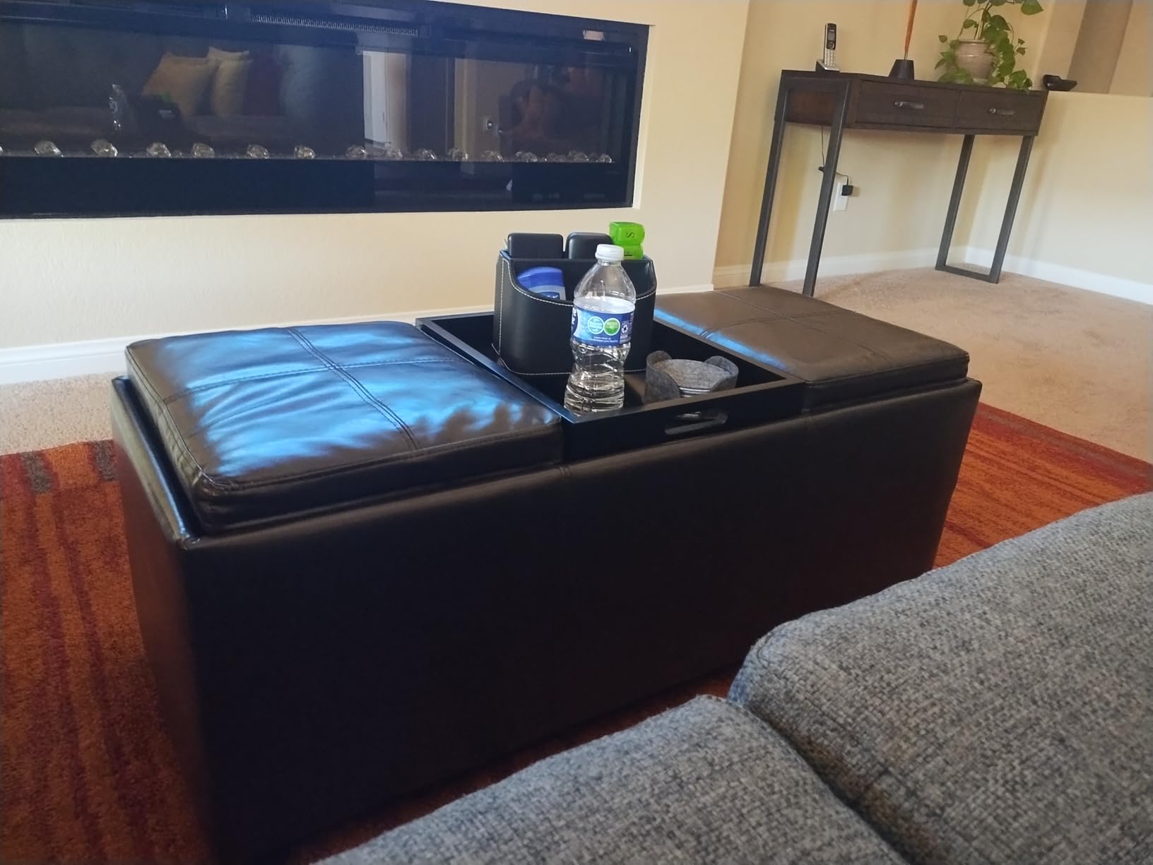 SIMPLIHOME Avalon Storage Ottoman - 42 inch Wide Upholstered Linen Look Fabric Rectangular Flip-Top Ottoman in Natural, Contemporary Coffee Table Ottoman for Living Room with Hidden Storage customer photo 1