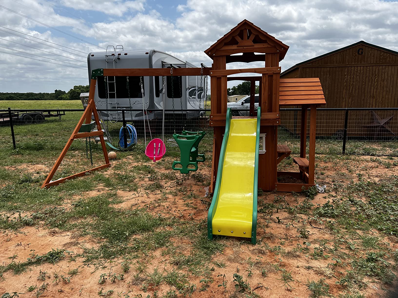 Backyard Discovery Tanglewood Cedar Wood Swing Set with Wave Slide, Clubhouse, Playhouse, Covered Snack Bar Window, Bench, Rock Wall Ladder, Belt Swings, Trapeze, Porch, Step Ladder, Outdoor Playset customer photo 1