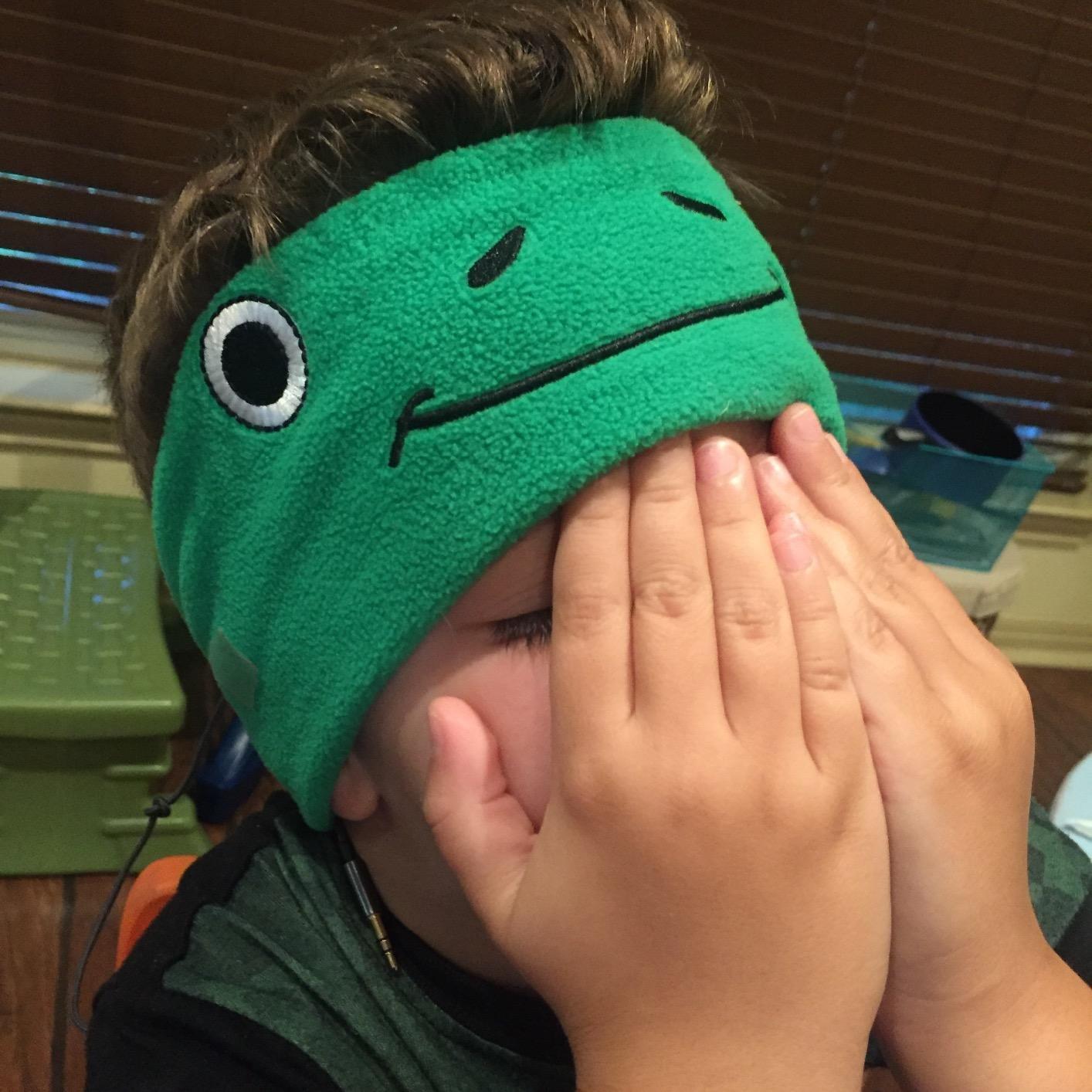 CozyPhones Over The Ear Headband Headphones - Kids Headphones Volume Limited with Thin Speakers & Super Soft Fleece Headband - Green Frog customer photo 2