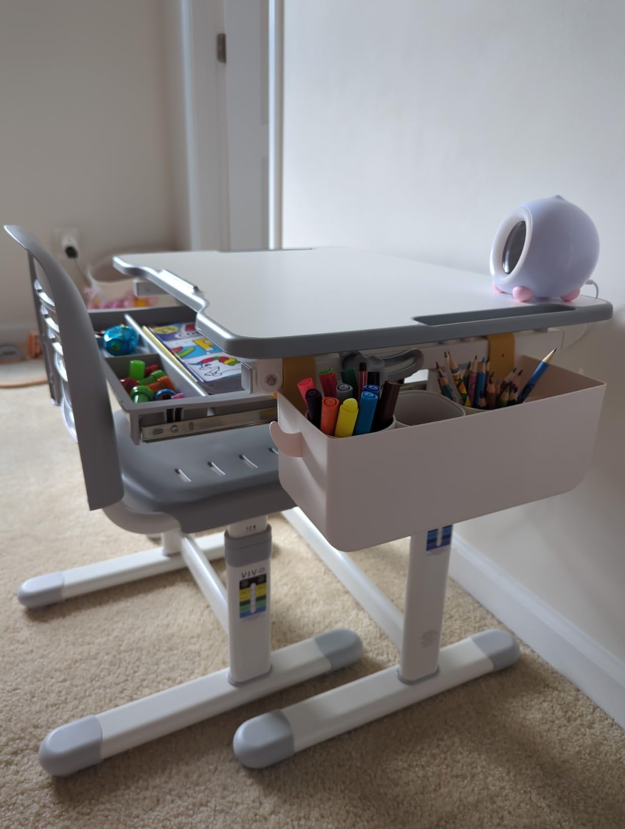 VIVO Gray Height Adjustable Childrens Desk and Chair Set | Kids Interactive Workstation customer photo 2