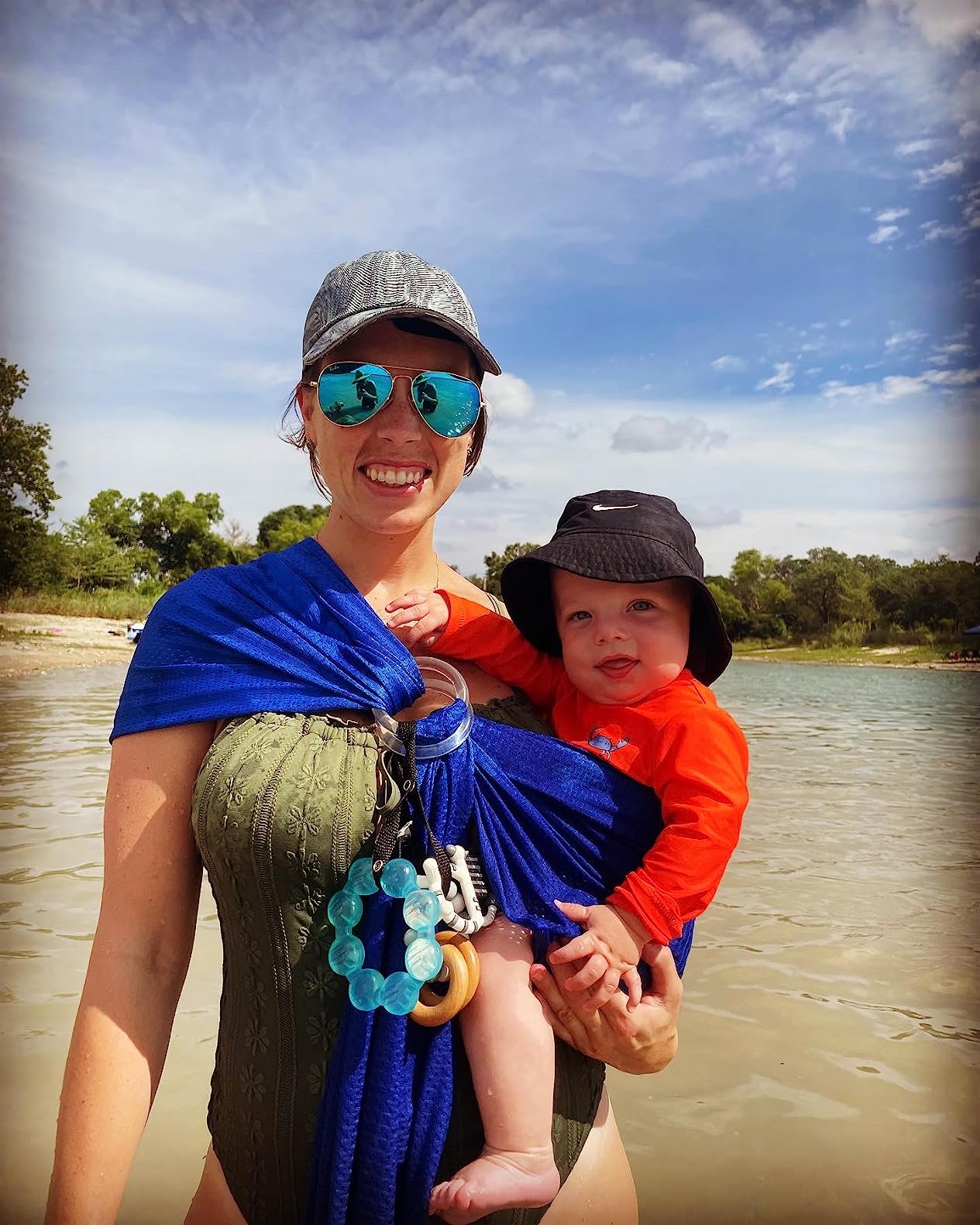 Water Sling Baby Wrap Carrier for Summer Pool - Adjustable Shoulder Mesh Breathable Chest Sling Infant Carrier for Newborn to Toddlers Summer Pool Beach (Blue) customer photo 2