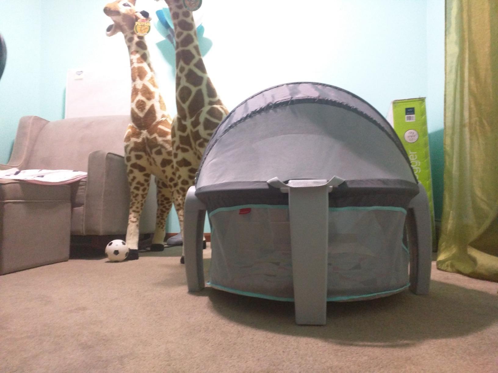 Fisher-Price Portable Bassinet On-The-Go Baby Dome, Travel Play Space with Developmental Newborn Toys & Canopy, Windmill customer photo 2