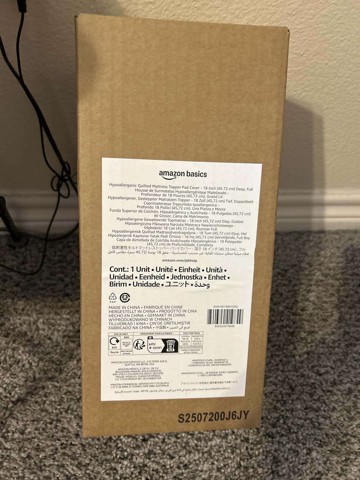 Amazon Basics Hypoallergenic Quilted Mattress Topper Pad, 18 Inches Deep, Twin, White customer photo 2