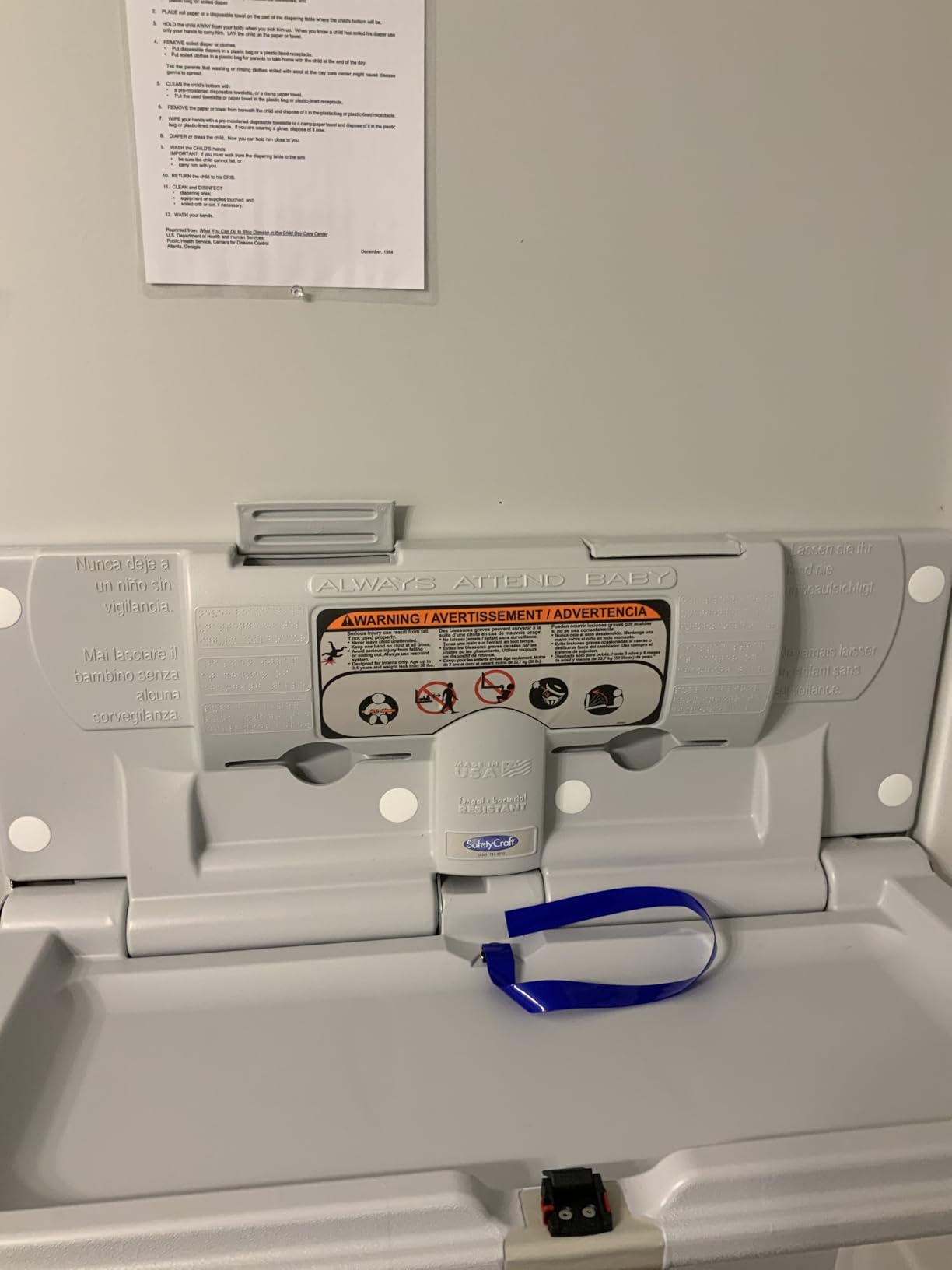SafetyCraft Horizontal Wall-Mounted Baby Diaper Changing Station - Easy to Clean, High-Density Polyethylene w/Heavy Duty Steel Hinge - Built-in Liner Dispenser for Hooking Purse or Bag, Light Gray customer photo 2