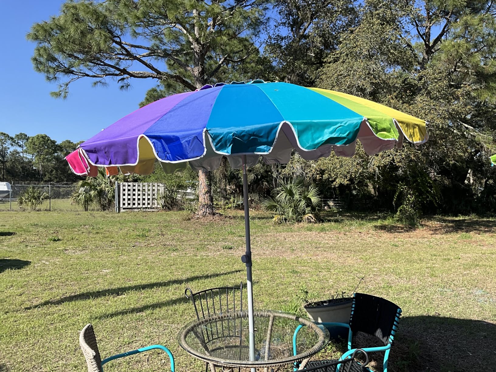 AMMSUN 7.5ft Large Heavy Duty HIGH Wind Beach Umbrella with sand anchor & Tilt Sun Shelter, UPF 50+ Protection Outdoor Umbrellas Sunshade with Carry Bag for Patio Garden Pool Backyard Rainbow customer photo 2