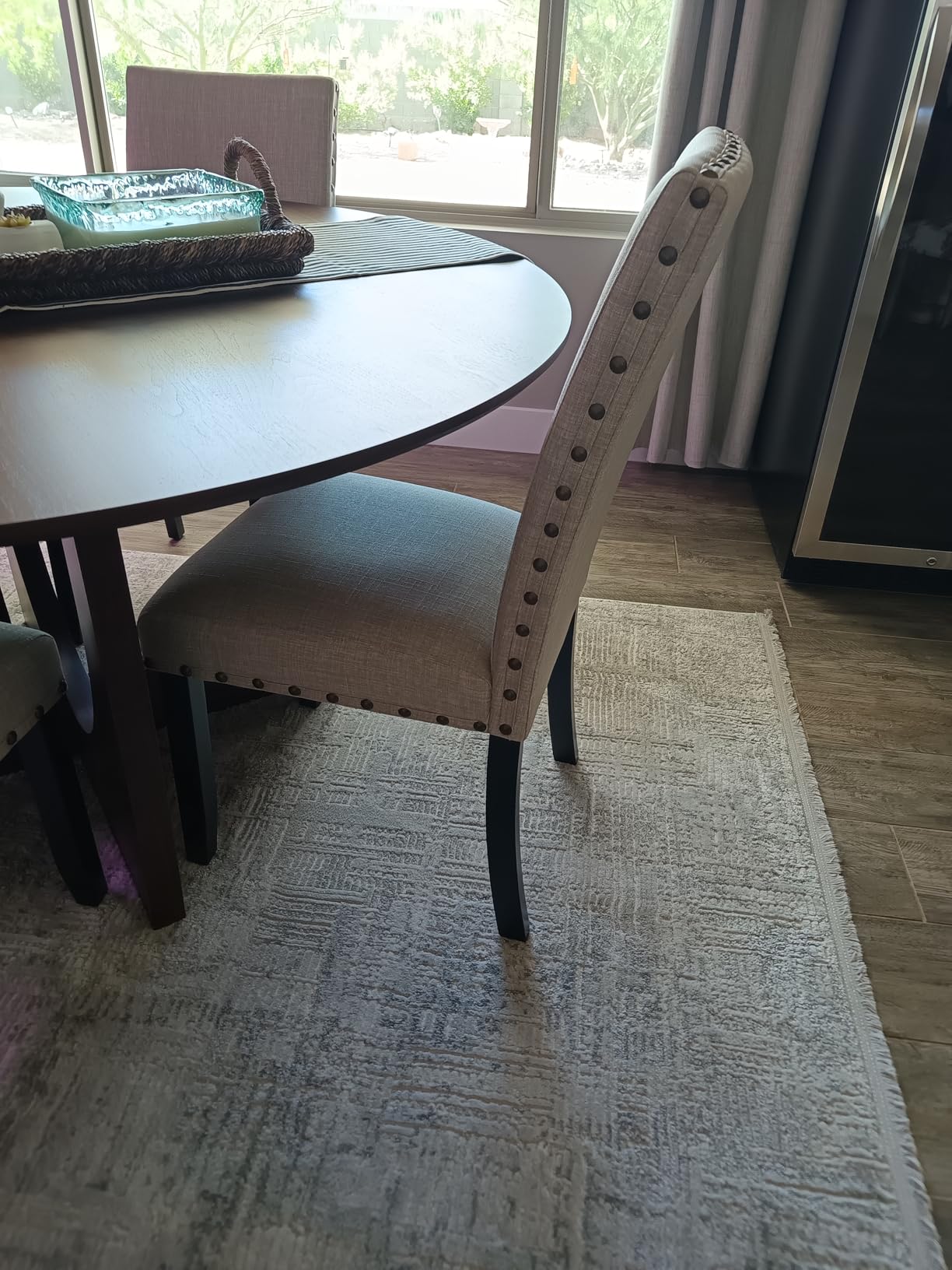 Roundhill Furniture Biony Tan Fabric Dining Chairs with Nailhead Trim, Set of 2, Brown, Tan customer photo 2
