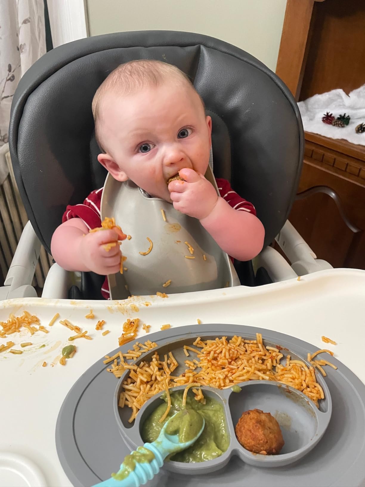 ezpz Mini Mat (Sage) - 6 -12 Months+ - 100% Silicone Suction Placemat + Divided Plate with Three Compartments - Supports Baby-Led Weaning - Designed for Highchair, Table, and Travel customer photo 1