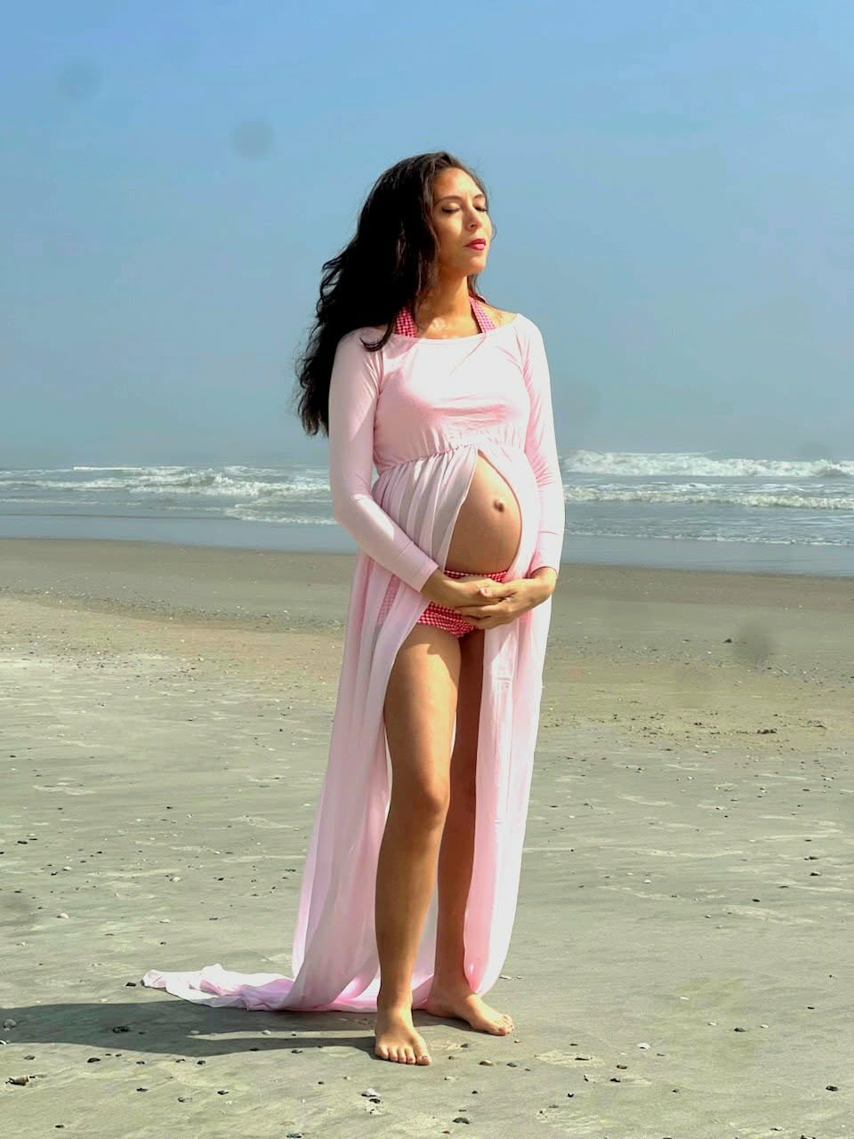 YnimioAOX Women's Off Shoulder Long Sleeve Maternity Dress for Photography Chiffon Maternity Gown for Photoshoot customer photo 1
