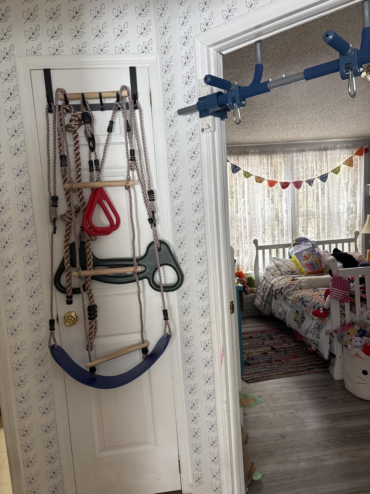 Gym1 6-Piece Doorway Gym Indoor Playground - 6-Piece, Blue - Indoor Playset with Sensory Swing, Pull-Up Bar & Rings, Trapeze, Ladder & Knotted Rope customer photo 2