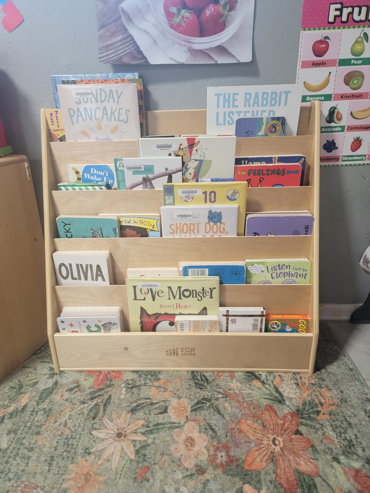 ECR4Kids Streamline Single-Sided Book Display with Storage, Classroom Bookshelf, Natural customer photo 2