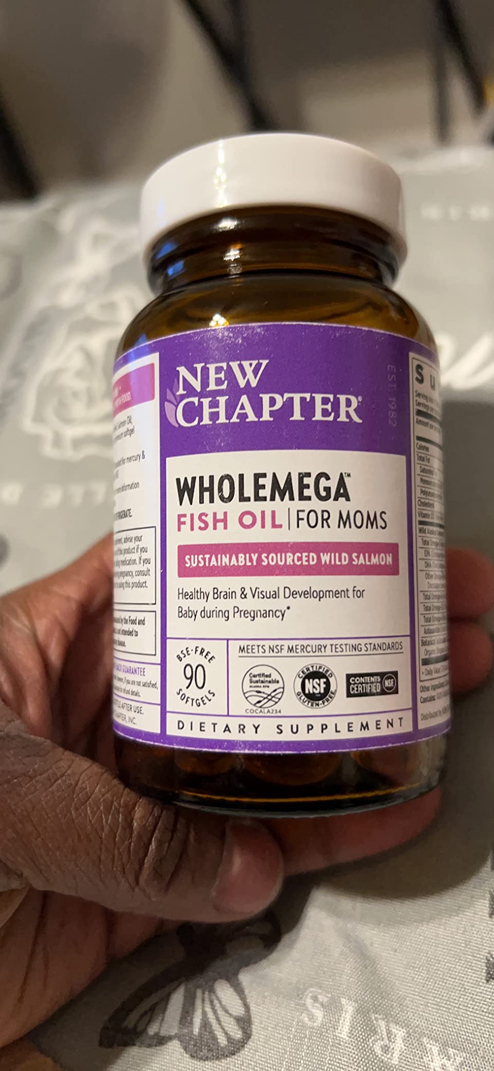 New Chapter Wholemega for Moms Fish Oil Supplement, Tiny Capsules, 2000mg per Serving, Prenatal DHA with Omega-3 + Vitamin D3 for Prenatal & Postnatal Support, 500mg Each - 90 Count customer photo 1