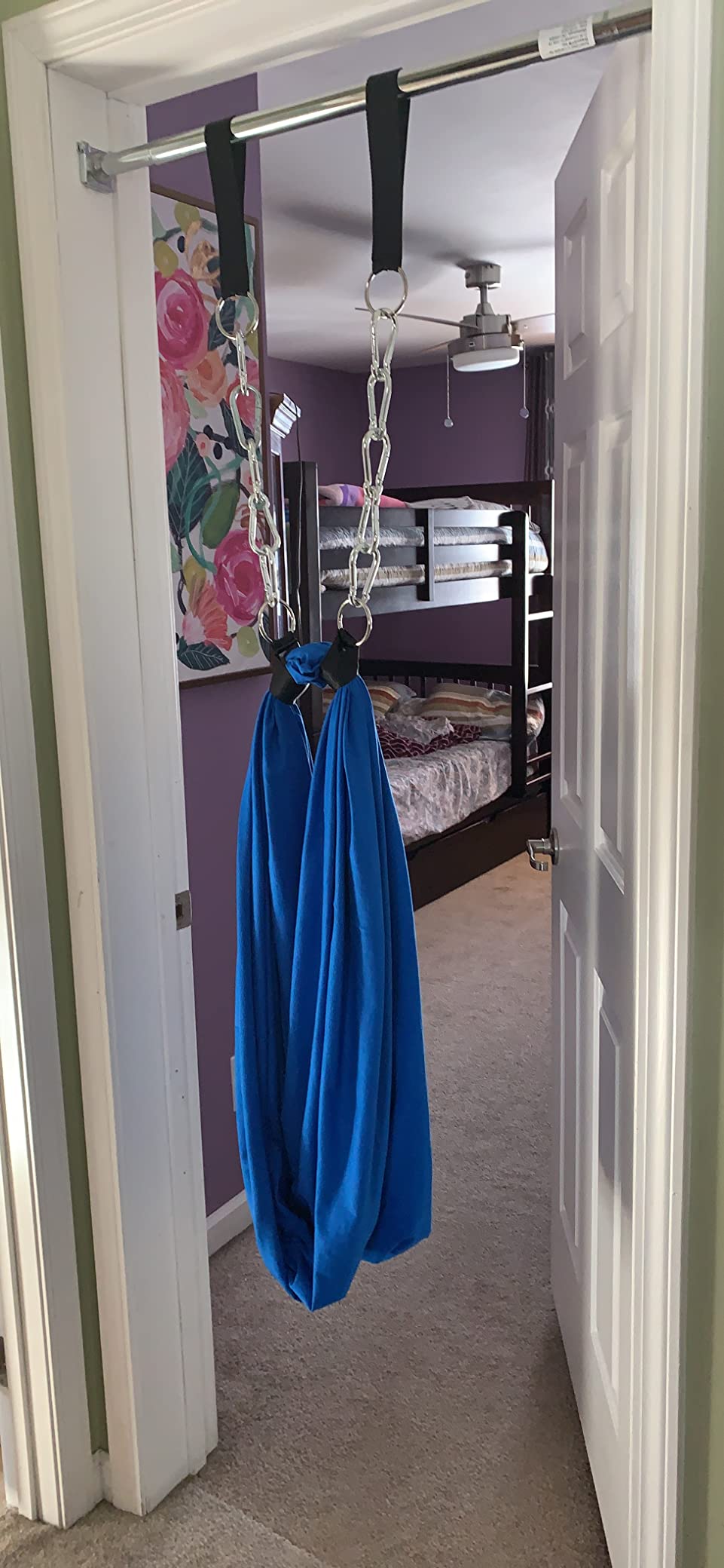 DreamGYM Doorway Sensory Swing Kit - Blue Compression Swing and Trapeze Bar with Red Gym Rings Combo customer photo 2