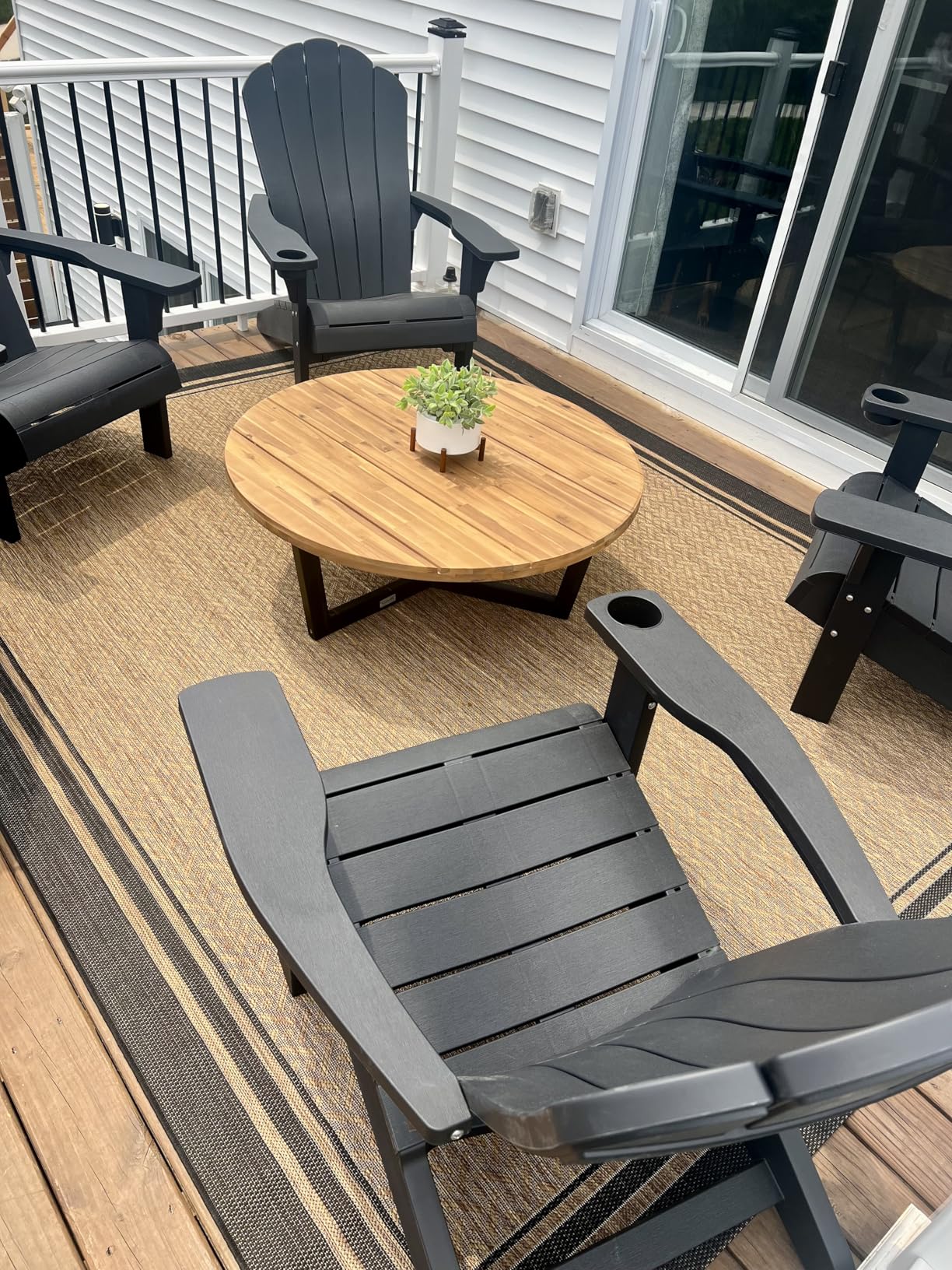 Gertmenian Indoor/Outdoor Flatweave Area Rug - 5x7 Standard, Stain & UV Resistant, Ideal For Deck, Patio, Poolside, Mudroom - Simple Border, Black Tan, 21490 customer photo 1