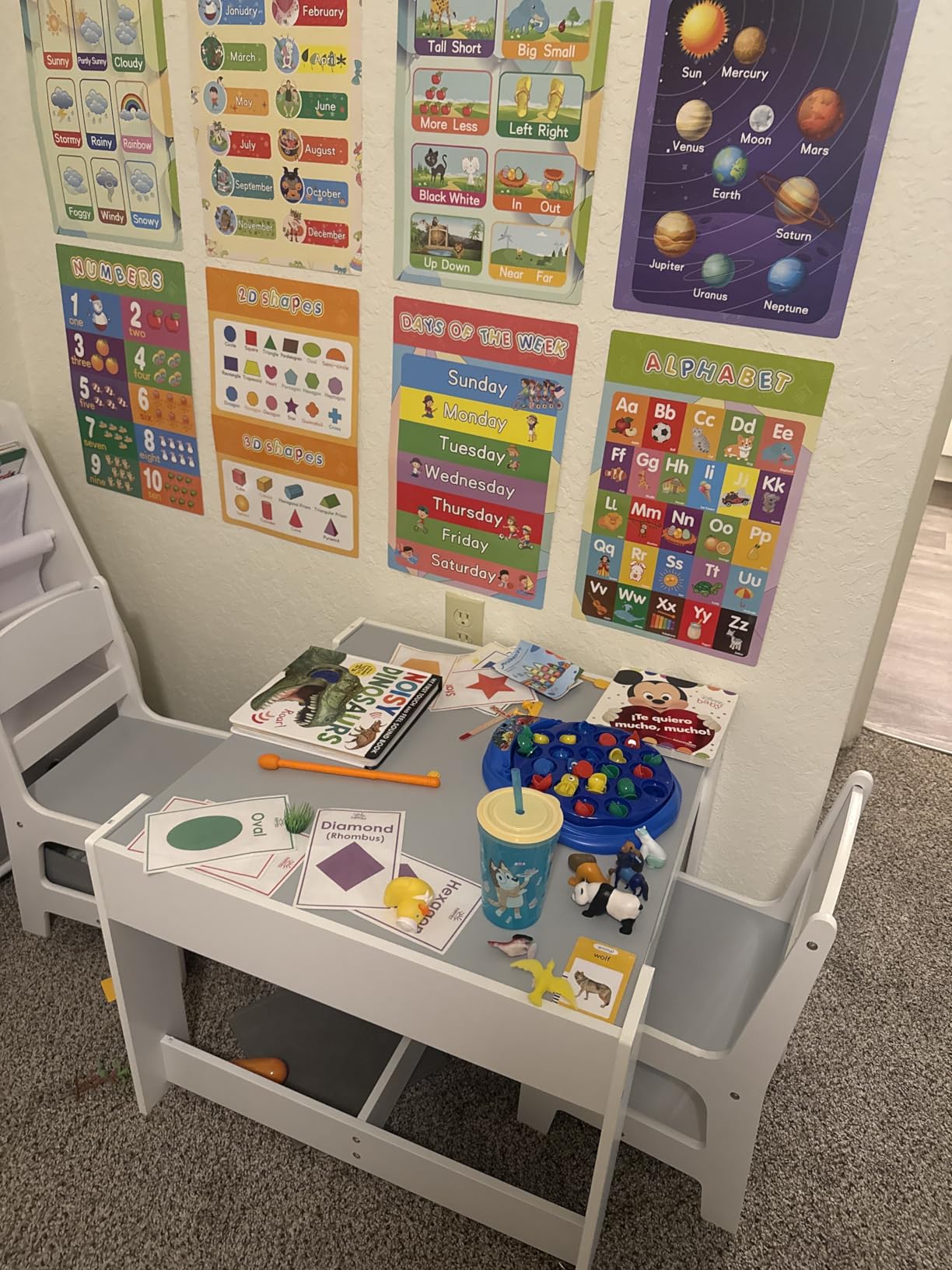 Costzon Kids Table and Chairs, Multifunctional Wooden Toddler Activity Desk Set w/Reversible Tabletop, Storage Drawers and Bookshelves for Drawing, Reading, Crafts, Toddler Table and Chair Set customer photo 2