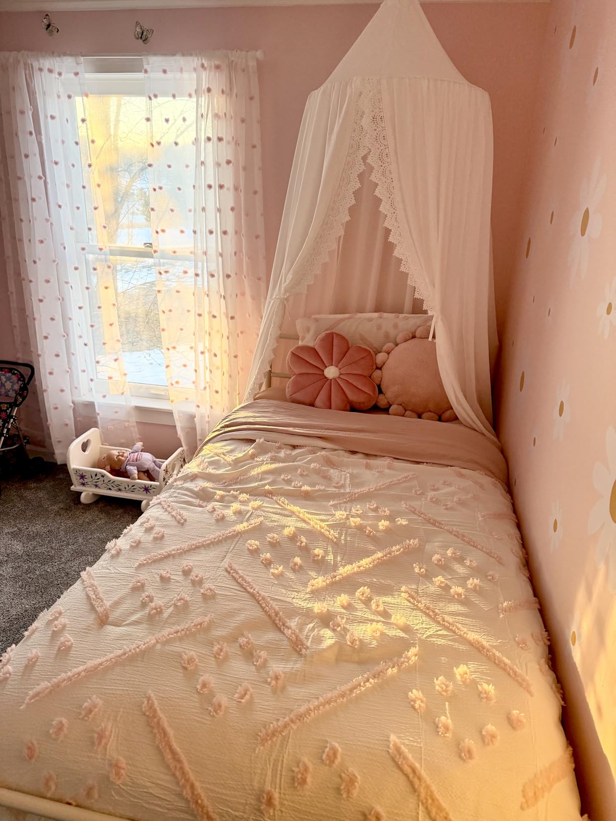 OldPAPA Kids Bed Canopy with Pom Pom Hanging Mosquito Net for Baby Crib Nook Castle Game Tent Nursery Play Room Decor customer photo 2