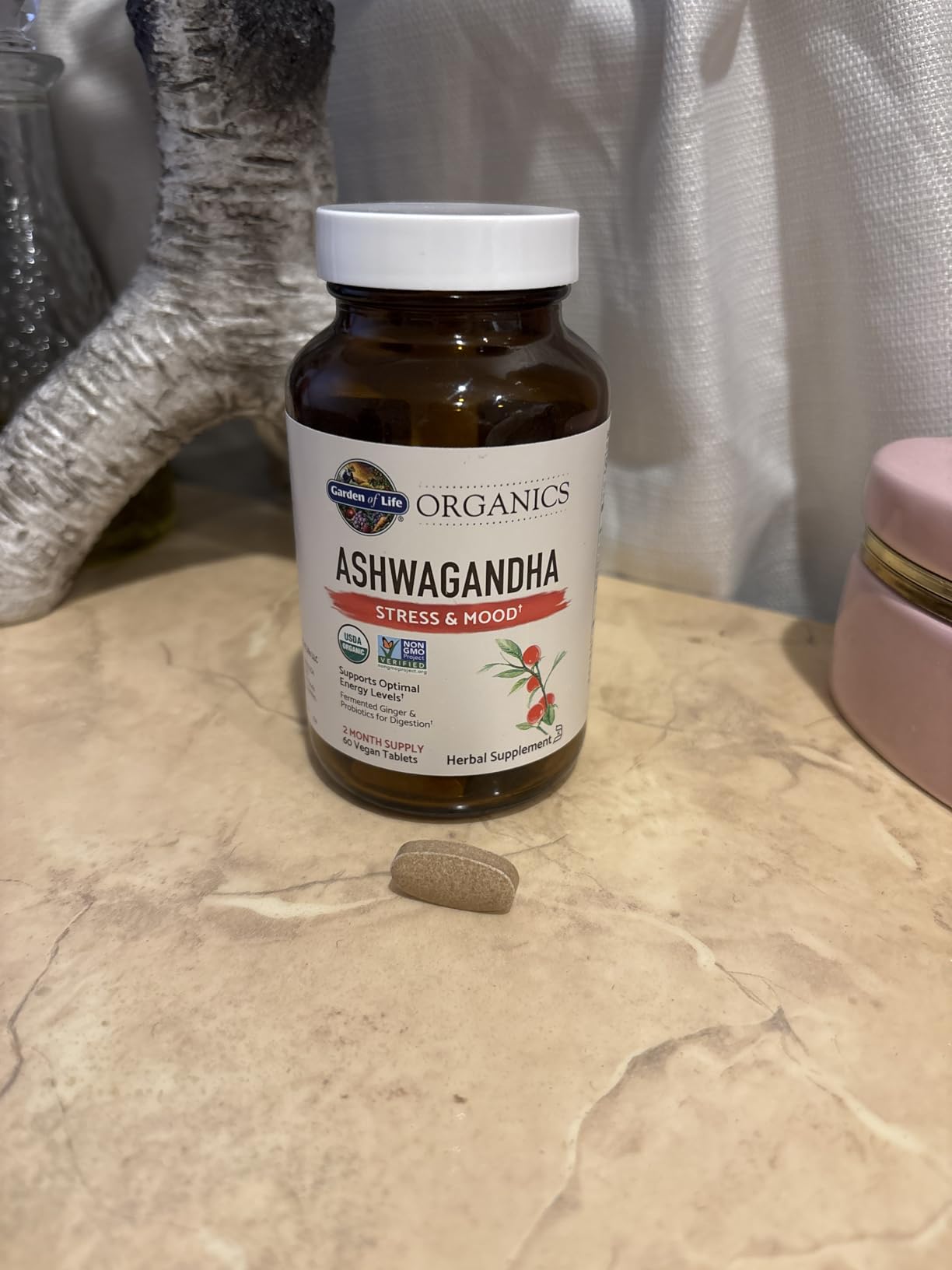 Garden of Life Organic Ashwagandha Supplement with Probiotics & Ginger - Stress, Mood & Energy Support, Vegan, Gluten Free, Non GMO, 2 Month Supply, 60 Tablets customer photo 1