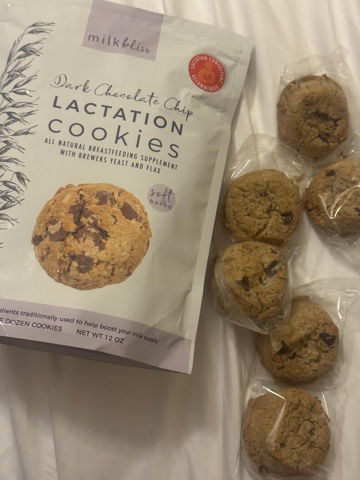 MilkBliss Dark Chocolate Chip Oatmeal Lactation Cookies with Brewers Yeast for Breastfeeding and Breastmilk Supply Increase-12 oz customer photo 1