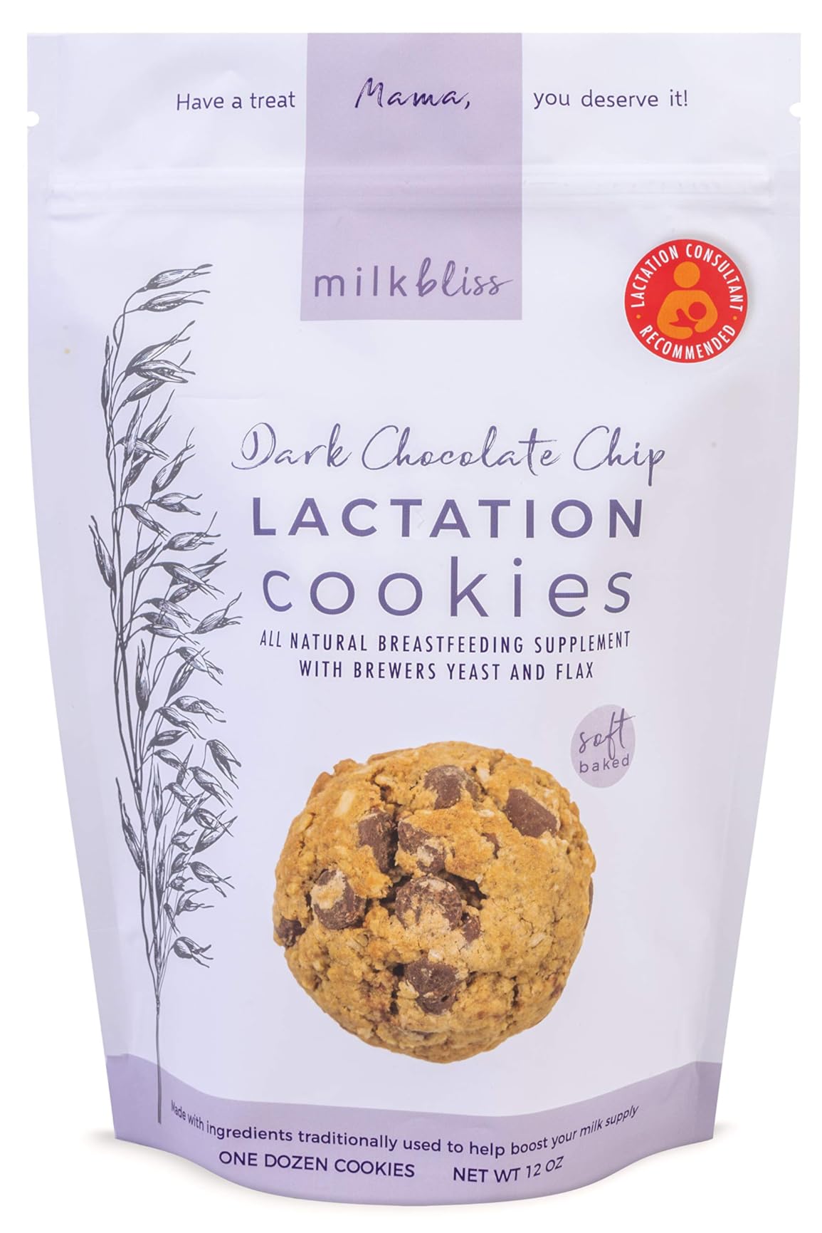 MilkBliss Dark Chocolate Chip Oatmeal Lactation Cookies with Brewers Yeast for Breastfeeding and Breastmilk Supply Increase-12 oz customer photo 2