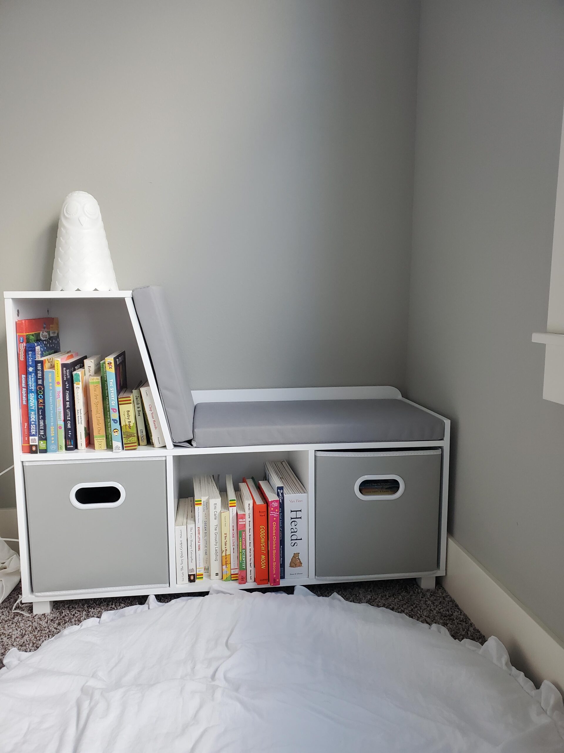 RiverRidge Kids Reading Nook and White Cubby Storage Bench with Comfy Cushioned Seat and Cubbies Toy Organizer, White customer photo 2