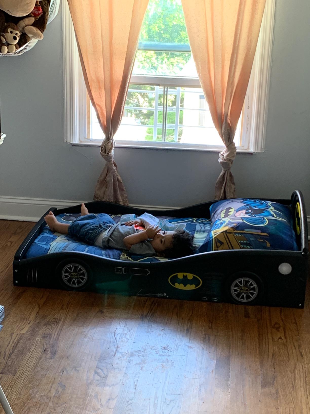 Delta Children Batman Batmobile Deluxe Car Plastic Sleep and Play Toddler Bed with Attached Guardrails customer photo 2