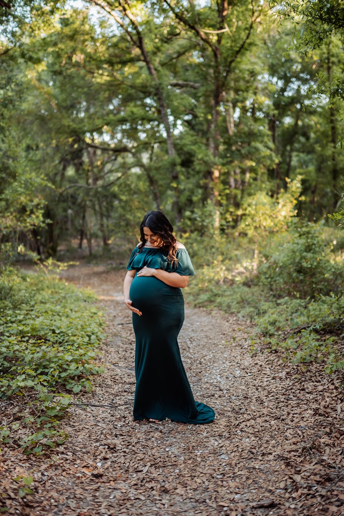 Glampunch Women's Off Shoulder Maternity Dress Ruffles Elegant Slim Gowns Fit Maxi Photography Dress customer photo 2
